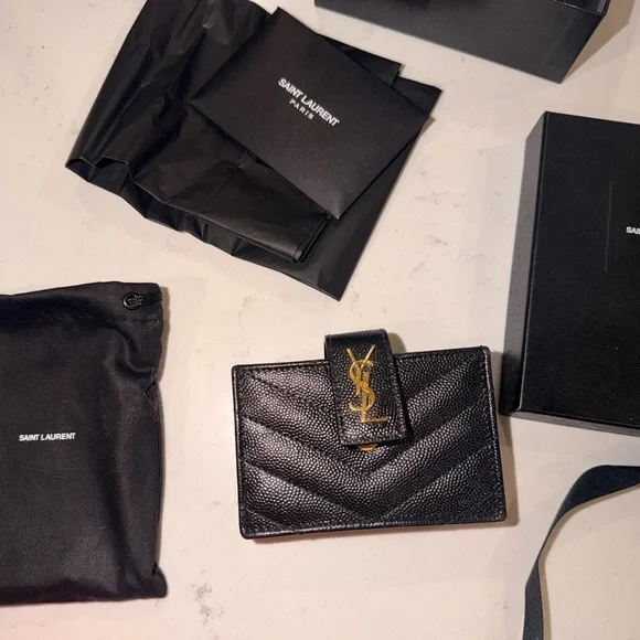 Saint Laurent Black Textured Leather Card Holder - Picture 1 of 7